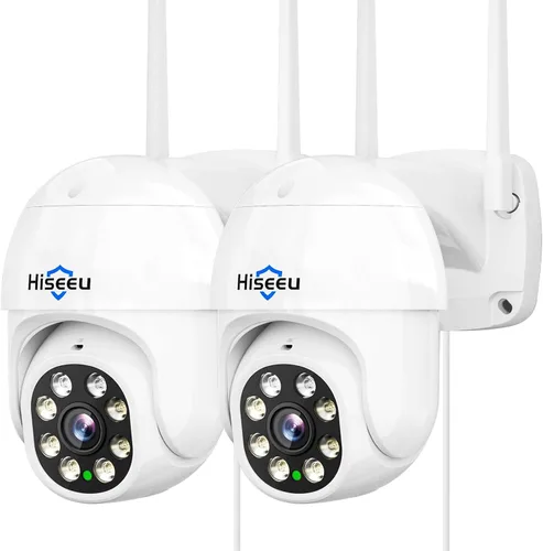 Vista 10 de Hiseeu 2 Pack Cámara de seguridad inalámbrica 5G/2.4G WiFi Cámara PTZ de doble lente para exteriores con seguimiento de movimiento, versión