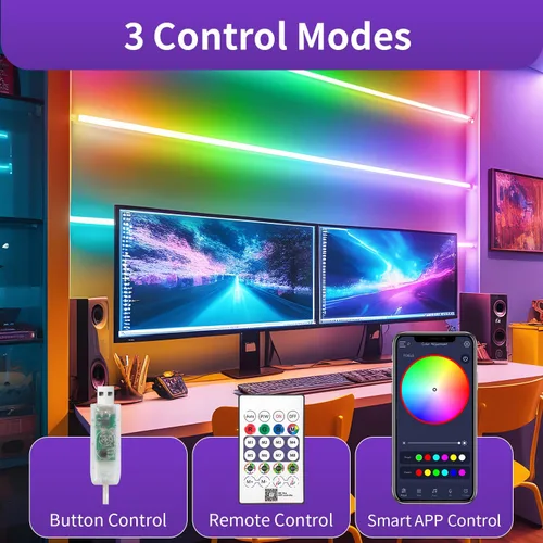 Vista 2 de Tira de luz LED de neón inteligente IC de 6.56 pies, tira de luz LED con aplicación/control remoto, cambio de color, sincronización de música, tira