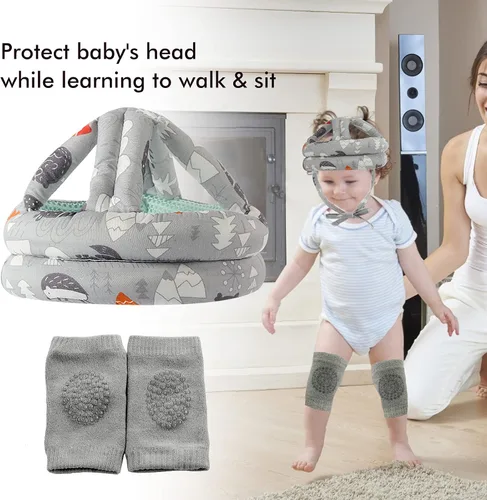Vista 5 de Casco de seguridad para bebé, transpirable, ajustable, para la cabeza, para correr, caminar y gatear (bosque gris)