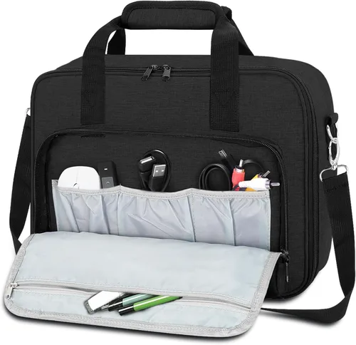 Vista 2 de Funda de transporte para proyector, bolsa para proyector con bolsillos de almacenamiento para accesorios y correas de hombro ajustables, bolsa