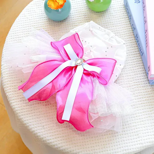 Vista 50 de ANIAC Daisy Vestidos para Perros Pequeños Hembra con Anillo para Correa, Nudo de Lazo Vestido de Boda para Cachorra, Traje de Gato de San Valentín