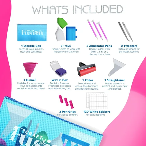 Vista 2 de Craft Fusion Herramientas y accesorios de pintura de diamantes, kits de arte de diamantes para adultos y niños, suministros de arte de gemas