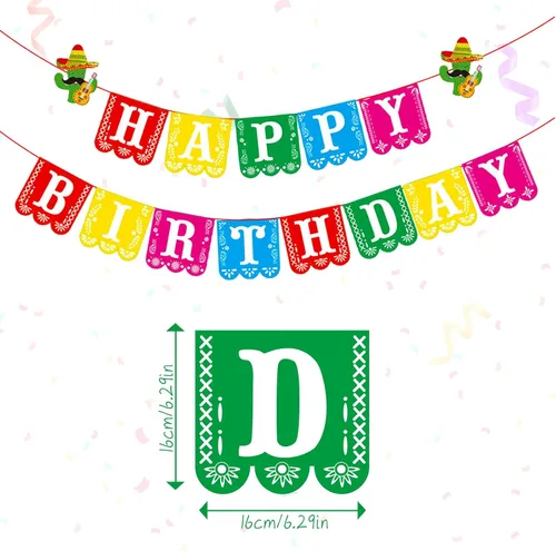 Vista 2 de Cartel de fiesta de feliz cumpleaños, decoración de feliz cumpleaños, pancarta mexicana de los muertos, decoración de fiesta mexicana, decoración