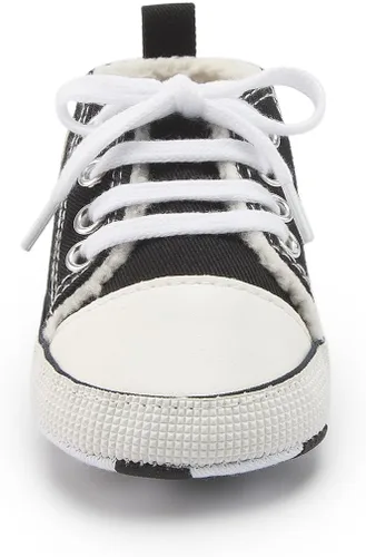 Vista 5 de KIDSUN - Zapatos deportivos unisex de caña alta para bebés, mezclilla de lona, suela antideslizante, suaves, para los primeros pasos