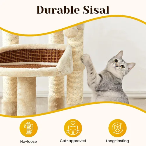 Vista 2 de Fansafurn Árbol de varios niveles para gatos de interior, torre moderna para gatos con camas dobles y postes rascadores, árbol para gatos grandes