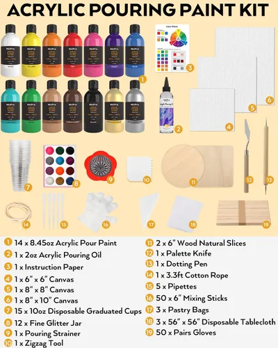 Vista 3 de Nicpro Kit de suministros de pintura acrílica de 14 colores, 8.45 onzas, gran volumen premezclado, juego a granel de pintura de alto flujo