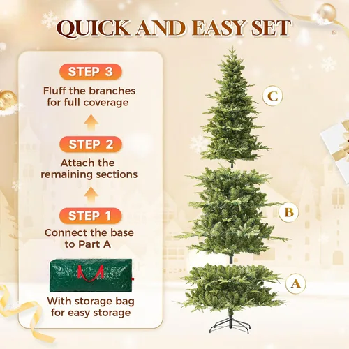 Vista 14 de HOLLO STAR Árbol de Navidad tipo lápiz preiluminado de 7.5 pies con 400 luces LED, control de aplicación, árbol de Navidad artificial Aspen, luces