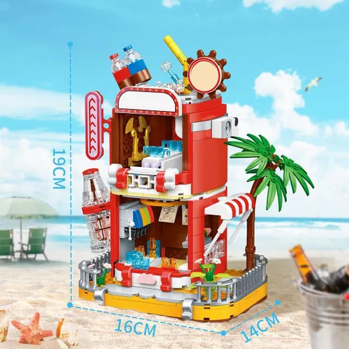 Vista 2 de Kit de micro bloques de construcción de coca cola, caja de música modelo de casa de coca, juego de juguetes de ladrillos modulares de bricolaje