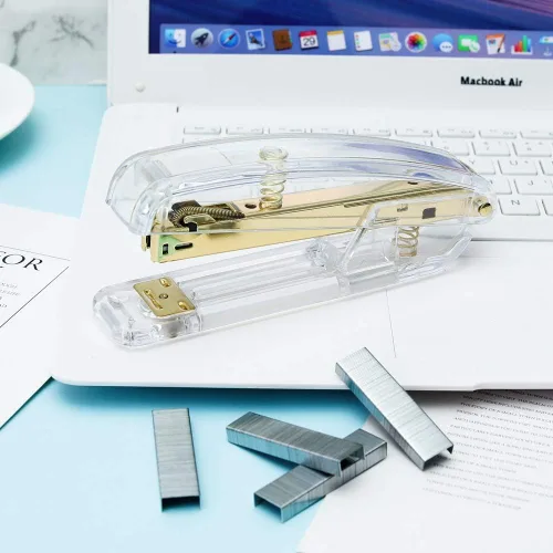 Vista 5 de FIDGET PENCIL - Engrapadora de escritorio dorada con 1000 grapas plateadas, suministros de oficina escolar, accesorio de escritorio (dorado)