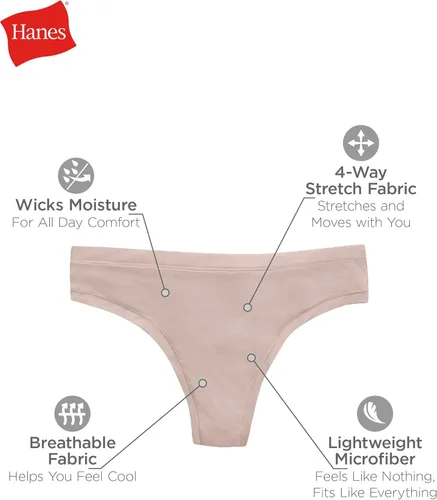 Vista 5 de Hanes Paquete de ropa interior elástica de microfibra para mujer, bragas de bikini o tanga de ajuste flexible cómodo, paquete de 6