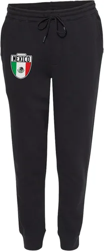 Vista 2 de Mexico Crest - Mexican Futbol National Soccer Cup Unisex Drawstring Fleece Jogger Pants (Large, Black)