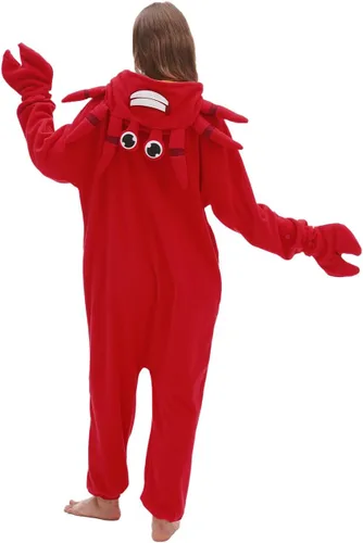 Vista 7 de Crab Onesie Adult Red Crab Pajamas Animal Pajamas Halloween Cosplay Costume Polar Fleece Sleepwear Homewear