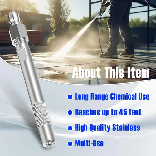 Vista 3 de JOEJET Inyector aguas abajo para lavadora a presión, kit de inyector químico fijo con conexión rápida de 3/8 pulgadas, boquilla química de largo