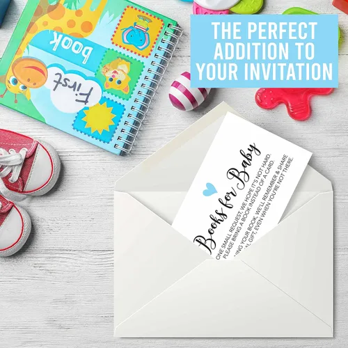 Vista 4 de Hadley Designs 25 libros para tarjetas de solicitud de baby shower, insertos azules de invitación de baby shower, solicitud de libro alternativo