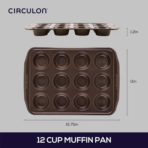 Vista 2 de Circulon Moldes antiadherentes para panecillos de 12 tazas, marrón, acero