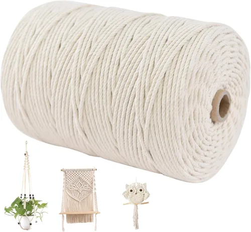 Vista 7 de Cuerda de macramé de algodón natural de 0.039 in x 328.1 ft, cuerda de algodón de una hebra gruesa de hilo de macramé para colgar plantas, colgar