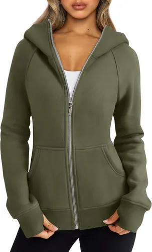 Vista 40 de Trendy Queen Sudaderas con capucha y cremallera para mujer, chaquetas de vellón, talla extragrande, moda de otoño e invierno