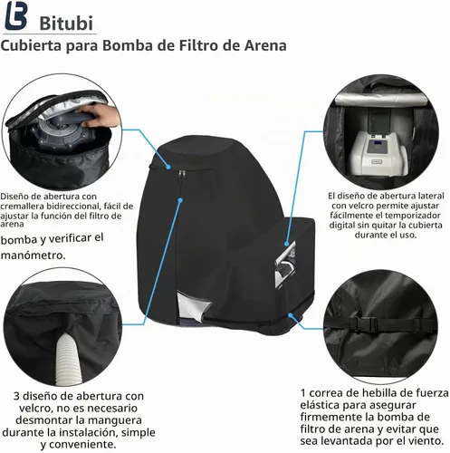 Vista 4 de Bitubi Cubierta de invierno para bomba de filtro de arena con forro de felpa, cubierta impermeable para bomba de piscina, protege de la nieve severa