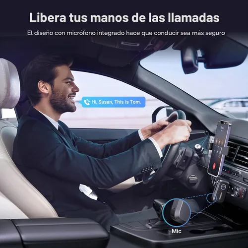 Vista 3 de UGREEN Adaptador Bluetooth 5.4 para automóvil, llamadas manos libres y cancelación de ruido, adaptador AUX a Bluetooth para automóvil, receptor