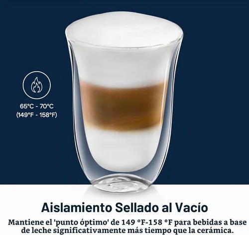 Vista 5 de De'Longhi Juego de 2 vasos térmicos de doble pared para café con leche, 2 unidades (Paquete de 1), transparente, 330 mililitros