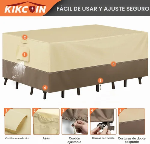 Vista 5 de Fundas impermeables para muebles de patio para mesa de comedor y sillas, funda rectangular para juego de muebles de exterior, antidecoloración