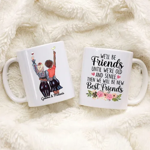 Vista 3 de Taza personalizada para mejor amiga para mujer, con texto en inglés "Best Friends We'll Be Friends Until We're Old Taza para mejor amiga, mejor