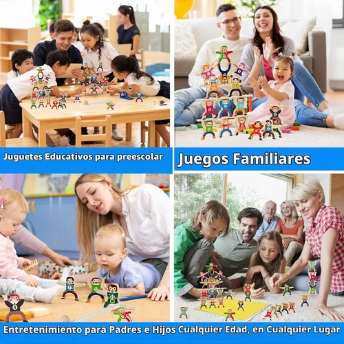 Vista 7 de moopok Juguetes Apilables de Madera, 16 Piezas Circo Hércules Troupe Acrobática Juguete de Encaje, Juego de Bloques de Construcción de Equilibrio