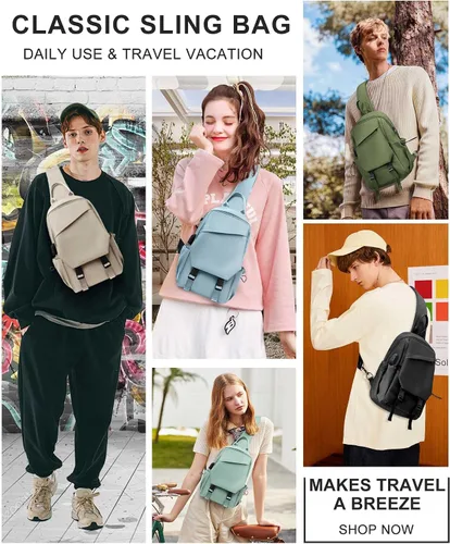 Vista 2 de Black Sling Bag for Men Women, Mini Anti Theft One Strap Motorcycle Sling Backpack, Small Sling Chest Bag Daypack Crossbody Backpack for Casual