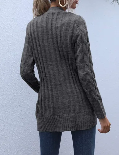 Vista 4 de MEROKEETY - Suéter de punto trenzado y manga larga para mujer, estilo cárdigan abierto al frente, con botones, para otoño, ropa de exterior holgada
