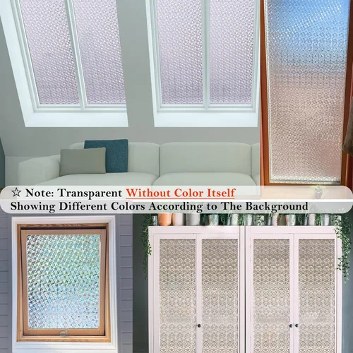 Vista 6 de Niviy Película de Privacidad para Ventanas con Patrón de Diamante 3D, Vinilo No Adhesivo con Adherencia Estática, Película Decorativa para Ventanas