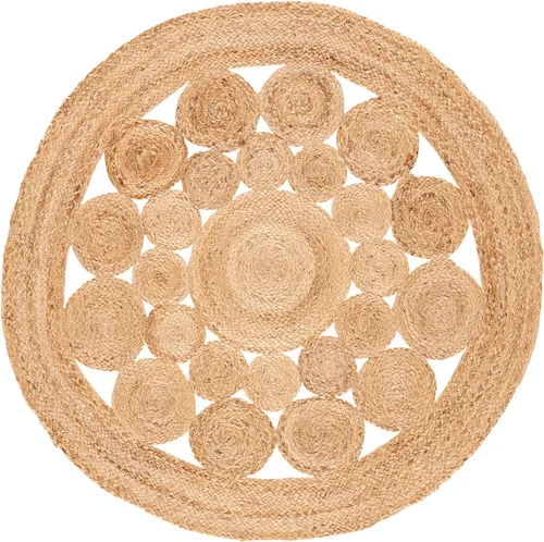 Vista 2 de SAFAVIEH Natural Fiber Round Collection NFB309A - Alfombra redonda de yute con encanto de campo bohemio hecho a mano de 3 pies