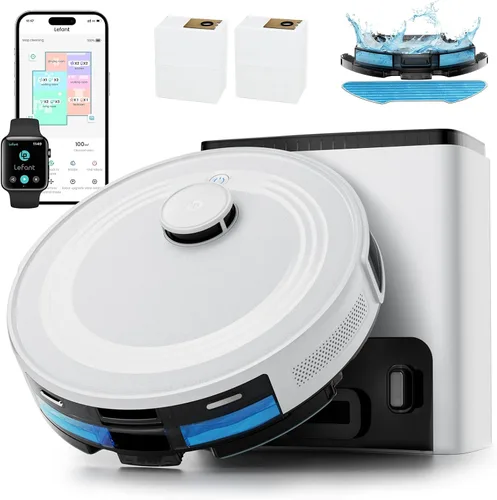 Vista 11 de Lefant LiDAR Robot Aspirador y Trapeador Combo, 75 días de autovaciado, 6000Pa potente Scution, mapeo de varios pisos, zonas prohibidas, 140 minutos
