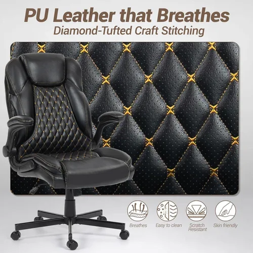 Vista 3 de Silla de oficina grande y alta resistente con brazos abatibles, silla ejecutiva ergonómica de escritorio para el hogar de 450 libras con asiento