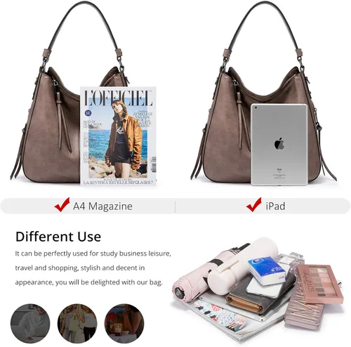 Vista 3 de Realer Handbags for Women Hobo Bags Large Crossbody Shoulder Bag Vegan Faux Leather, with HolsterWallet