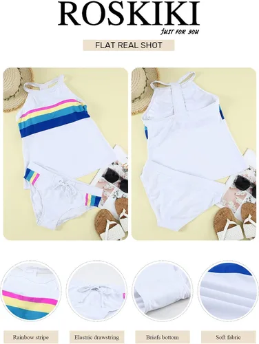 Vista 4 de ROSKIKI Traje de baño sin mangas para mujer, tankini retro para surfear