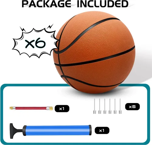 Vista 6 de Paquete de 6 pelotas de baloncesto inflables de tamaño oficial 7 (29.5") con bomba para hombres y mujeres para exteriores, interiores
