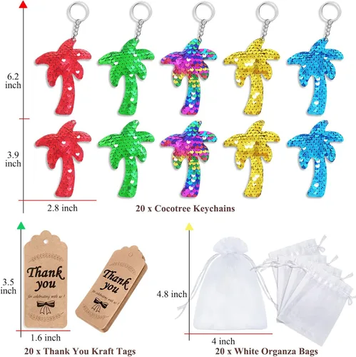 Vista 6 de CiciBear Juego de 60 llaveros de lentejuelas de árbol de doble cubierta con 20 llaveros, 20 etiquetas de agradecimiento y 20 bolsas para fiesta