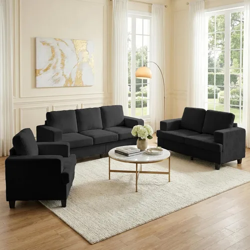 Vista 15 de Mjkone Juego de 2 piezas de sofás de sala de estar, sofás de 3 plazas de 82 pulgadas de ancho y juego de sofá y silla, juegos de muebles de sala
