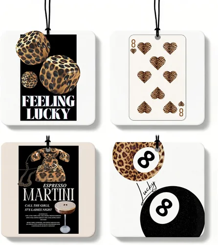 Vista 39 de Ambientador de coche de 8 bolas con estampado de leopardo de moda, 6 unidades, retro coqueta, guepardo, póquer, ambientador colgante para bar
