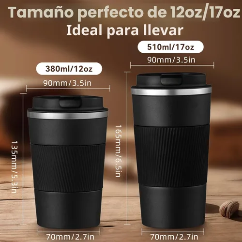 Vista 2 de Taza de Café de Viaje de 12 OZ, Taza de Café Aislada con Tapa a Prueba de Derrames y Fugas, Vaso Portátil de Acero Inoxidable Reutilizable para Agua