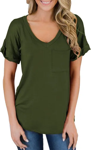 Vista 2 de MIHOLL - Camiseta holgada casual de manga corta con cuello en V para mujer