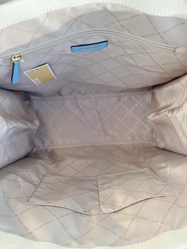 Vista 4 de Michael Kors Mirella - Bolso bandolera grande de jacquard con logotipo NS Chambray Blue Azul Patchwork