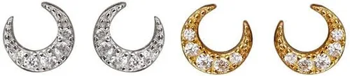 Vista 4 de Lindos aretes de tuerca de luna pequeña para mujer, aretes de boda de plata de ley 925 auténtica, aretes de oro para mujer