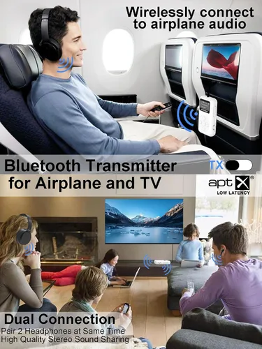 Vista 4 de Receptor transmisor Bluetooth 2 en 1 con pantalla OLED, chip AptX de baja latencia 5.3, adaptador Bluetooth de audio inalámbrico para auriculares