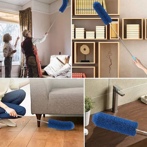 Vista 7 de Plumero de microfibra con poste extensible, plumero de telaraña extra largo de 100 pulgadas para limpieza, cabezal flexible, antiarañazos, lavable