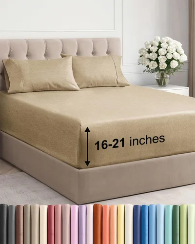 Vista 83 de Juego de sábanas tamaño Queen con bolsillos extra profundos, sábanas transpirables y refrescantes de 4 piezas, ropa de cama de lujo para hotel