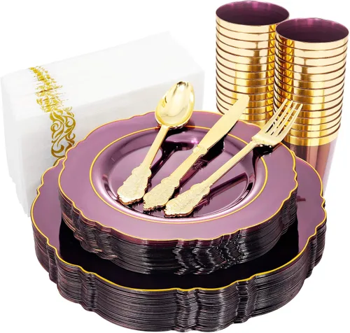 Vista 14 de KIRE - 25 platos de plástico negro y dorado para invitados de Halloween con diseño de calabaza sonriente, incluye 50 piezas de platos negros, 150