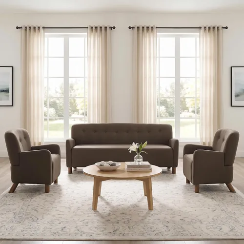 Vista 13 de Moderno juego de sofá de 3 piezas, 1 sofá biplaza y 2 sillones, juego de muebles modulares de sala de estar, tapicería Boucle, marco de sofá
