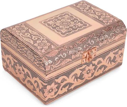 Vista 10 de Cottage Garden Caja de recuerdos de baúl de tapa redonda estampada de metal en tono cobre bendecido