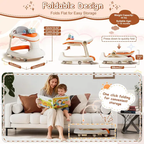 Vista 4 de Andador plegable para bebés con ruedas, caminadores de actividades para niños y niñas